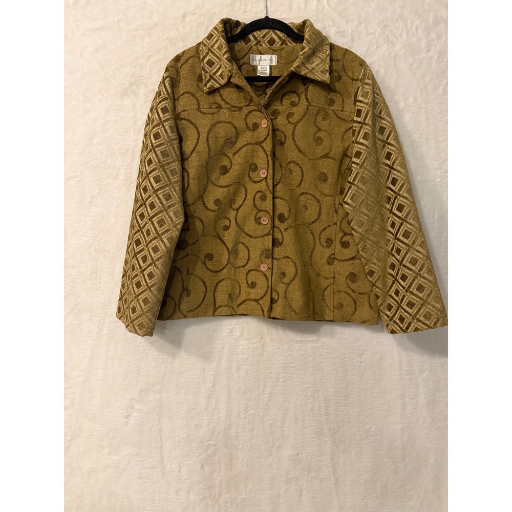 Susan Bristol Mustard Yellow Swirl Geometric Tapestry Button Front Jacket XL